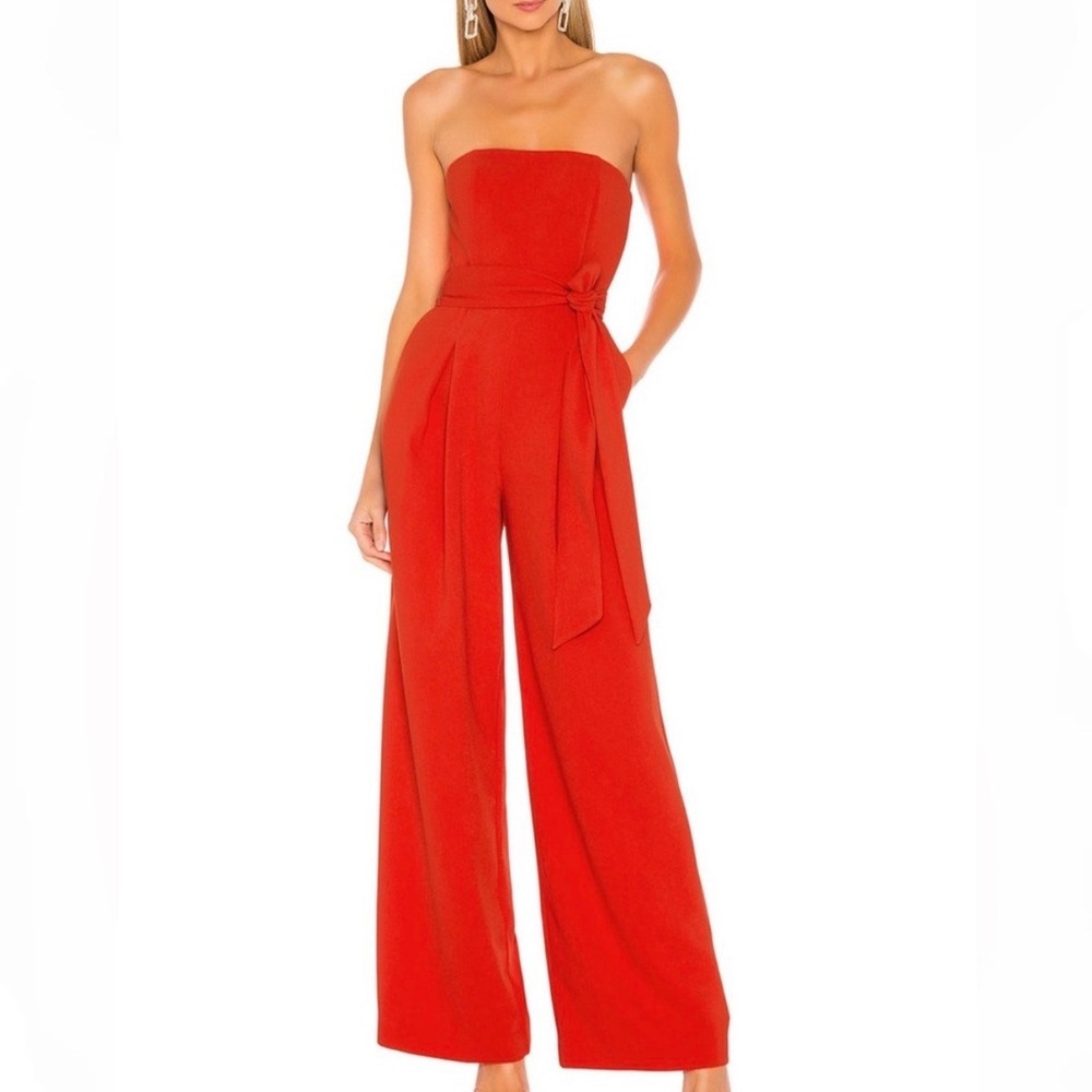 NBD‎ Strapless Wide Leg Jumpsuit Red Medium Minimalist Wedding Cocktail revolve